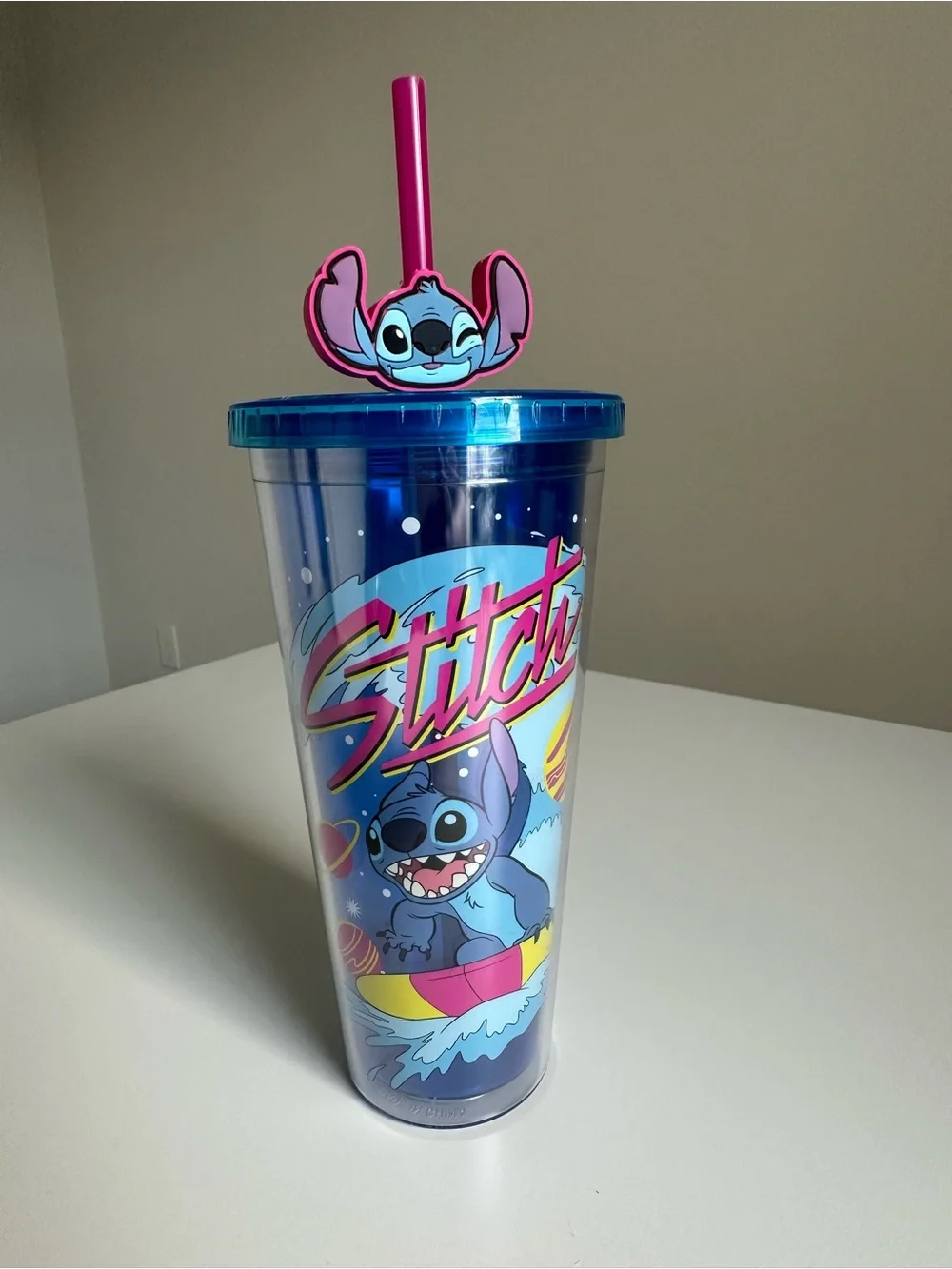Disney Stitch Tumbler Cup 24oz Stitch Topper Straw Silver Buffalo Lilo & Stitch
